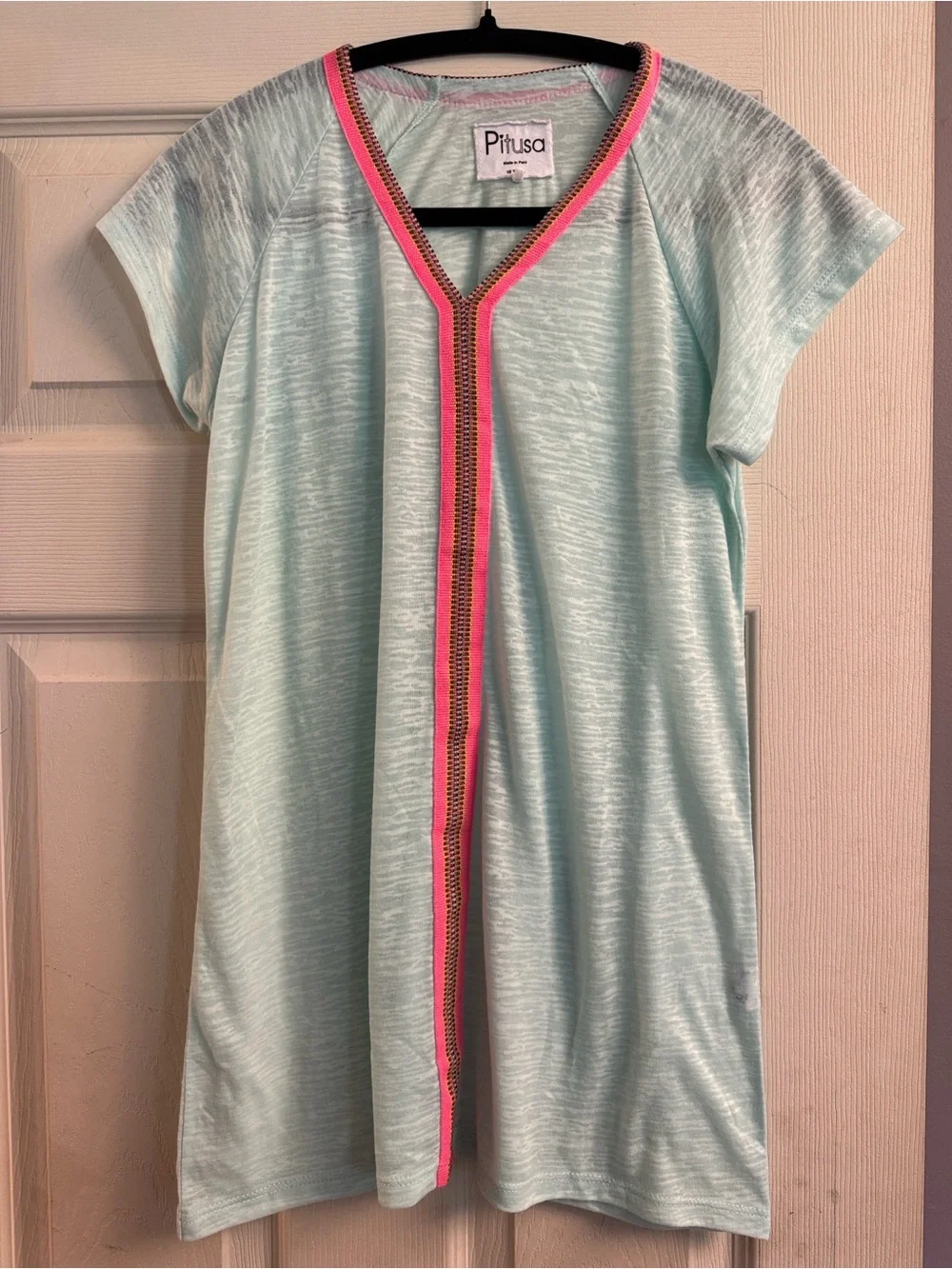 Kids size 10 Pitusa Light Aqua Coverup with Pink & Gold Trim